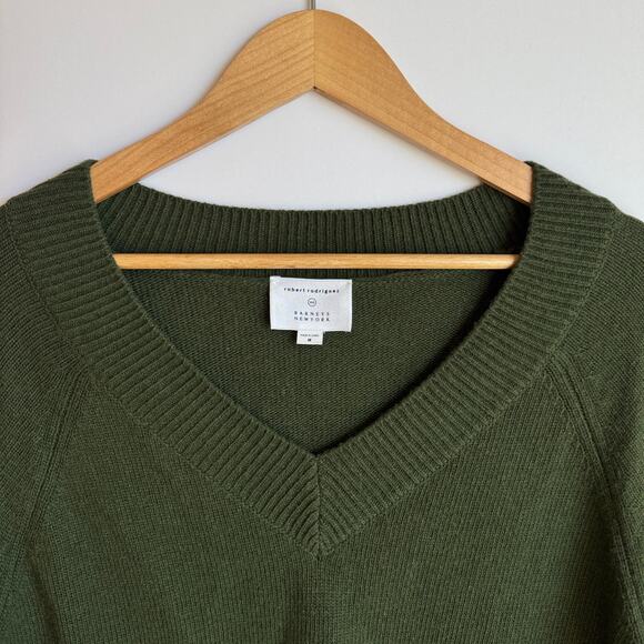 Robert Rodriguez V Neck Pullover Sweater Medium Green Black Lace Trim Wool Blend - Picture 4 of 16